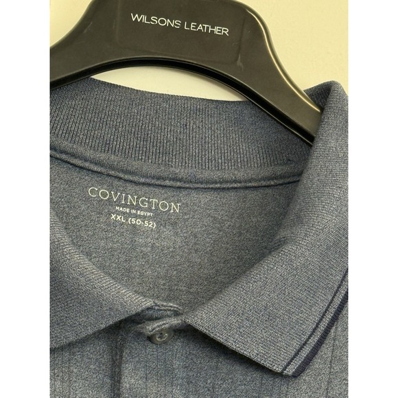 Covington Mens Size XXL Long Sleeve Polo Shirt Navy Blue Ribbed Cotton Blend - Picture 3 of 6